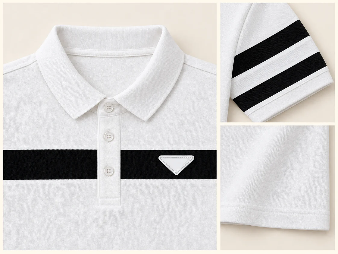 Contrast-stripe Polo collar and finishing reference